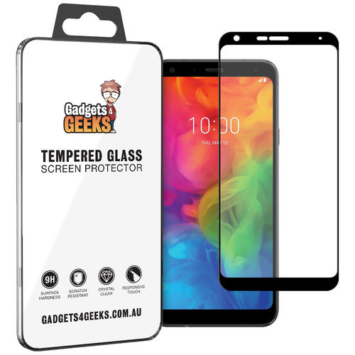 Full Coverage Tempered Glass Screen Protector for LG Q7 - Black